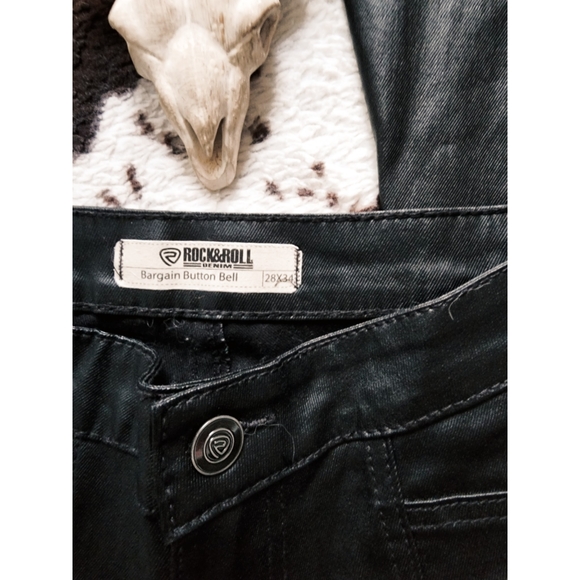 "ROCK AND ROLL COWGIRL " WOMEN'S FAUX LEATHER FLARED PANTS - BLACK - Picture 3 of 5